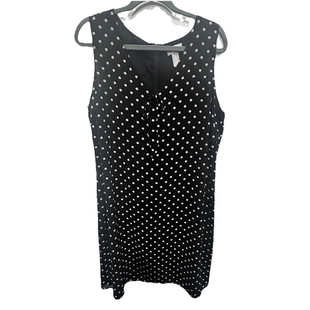 Old Navy Sleeveless Dress Midi Black White Polka Dot Keyhole Neck Lined Size 18